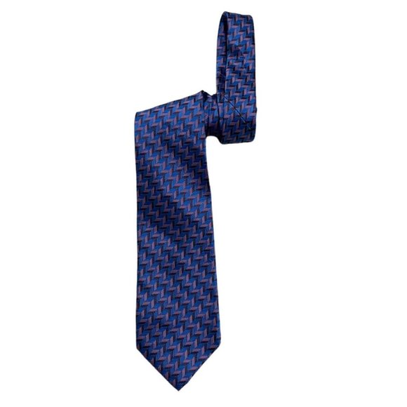 SEIGO Blue Geometric Silk Tie HANDMADE JAPAN 58
